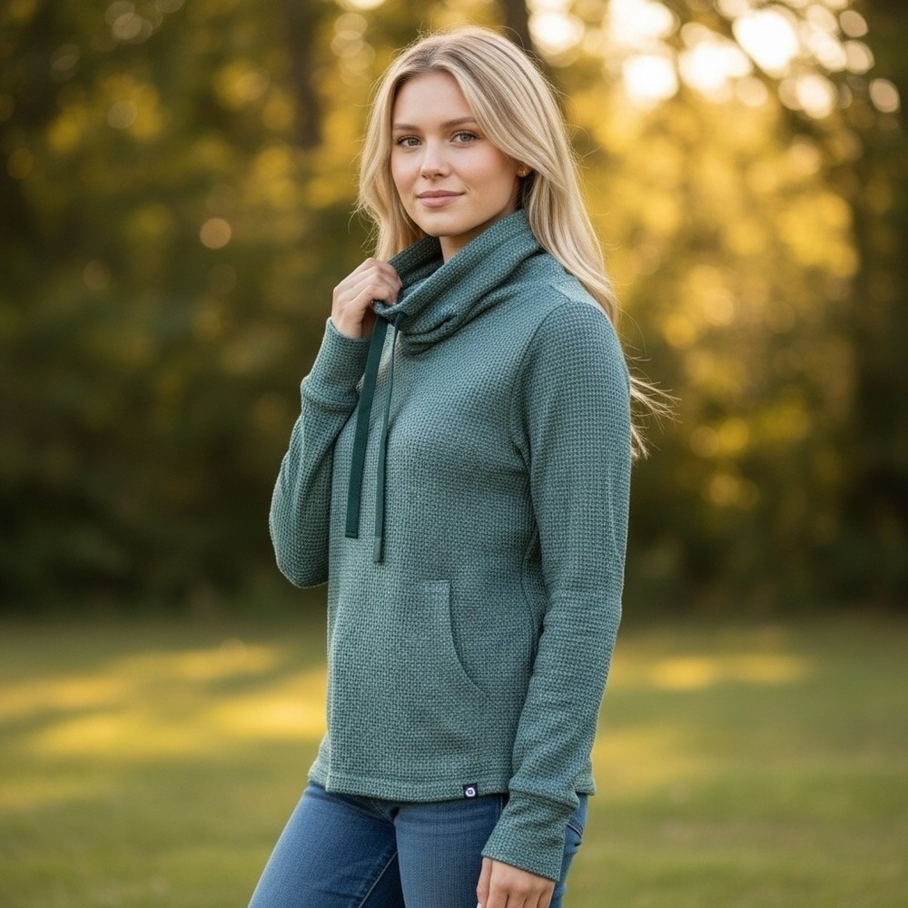 Marmot Women's M Funnel Neck Waffle Weave Pullover Sweatshirt Teal EUC‎